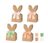12Pcs Boho Bow Goodie Bags for Egg Hunts, Paper Easter Bunny Goodie Bag with Ribbon,Rabbit Kraft Gift Bags for Party Favours, Sweets, Biscuits & Prizes, Spring Birthday Supplies (With Ribbon)