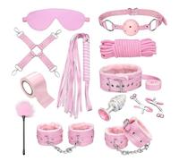 12pcs Bondage Gear Set for Couples, SM Plush Leather Restraint Props Kit with Handcuffs and Whip -UKLC002Z (Pink, A:Same and Cheaper)
