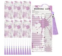 12PCS Book Tracker Bookmarks with 12 PCS Purple Tassels, Book Club Gift, Reading List Bookmark, Bookish Items Bookmarks, Library Card, Bookmark Bulk, Book Marker, for School Supplies Book Accessories