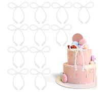 12Pcs Bow Cake Toppers, Elegant Cupcake Toppers For Wedding Birthday Baby Shower Bridal Party Decorations, White Artificial Pearl Bows For Cakes Bouquets Gift Wrapping