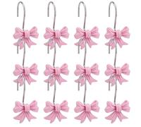 12pcs Bow Knot Shower Curtain Hooks, Decorative Bathroom Bow Hangers Cute Metal Curtain Rings for Bathroom Baby Room Nursery Art Decor (Pink)