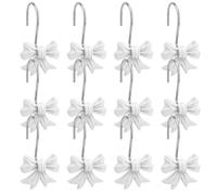 12pcs Bow Knot Shower Curtain Hooks, Decorative Bathroom Bow Hangers Cute Metal Curtain Rings for Bathroom Baby Room Nursery Art Decor (White)