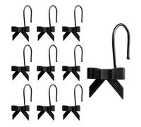 12pcs Bow Knot Shower Curtain Hooks, Decorative Bathroom Curtain Rings Cute Metal Bow Hangers for Bathroom Baby Room Nursery Art Decor (Black)