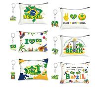 12Pcs Brazil Gift Set 6 Canvas Cosmetic Bag 6 Acrylic Brazil Keychain Brazilian Souvenirs for Carnival Party Favors Soccer Fan Rio de Janeiro Theme Birthday Travel Essentials Gift for Women Men Kids