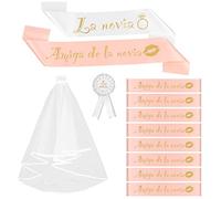 12pcs Bridal Shower Accessories Spanish Veil, Bride Sash and Bride Friend, Badge for Bride Party Decoration Bridal Shower (12)