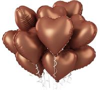12PCS Brown Khaki Heart Shape Balloons - 18inch Chocolate Coffee Foil Heart Balloons for Helium Neutral Love Jungle Safari Birthday Party, Valentines Day(Metal-brown)