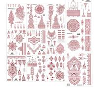 12PCS Brown Red Lace Temporary Tattoos Waterproof Fake Tattoos Temporary Tattoo Kits Mandala Flower Tattoo Stickers Women Girls Arm Body Art Indian Red Tattoo Stickers Suitable For Women Girls