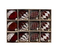 12pcs Burgundy Velvet Baubles, Rhinestone Glittering Flocked Ball, Red Green Christmas Tree Balls Decorations, For Wall House Indoor Outdoor Fireplace