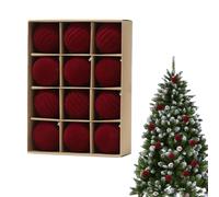 12Pcs Burgundy Velvet Christmas Ball Ornaments, 3.15 Inch Flocked Shatterproof Balls, Christmas Tree Hanging Baubles for Holiday Parties, Weddings & Home Decoration