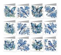 12Pcs Butterfly Bluebird DIY Diamond Painting Greeting Card Set with Envelope Rhinestone Diamond Art Postcards Creative Birthday & Thanksgiving Card Kit for Family Friend Handmade Postcard Gifts