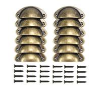 12PCS Cabinet Cup Pull Handle, Antique Brass Shell Cup Handles, Vintage Drawer Pull Handles, Semi Circle Retro Kitchen Cupboard Door Handles, Furniture Knobs Hardware with Screws for Home Office