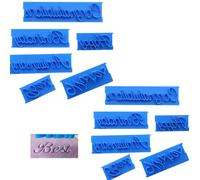 12Pcs Cake Words Stamp, DIY Handwritten Letter Printed Stamp, Bakery Supplies Best Wishes Happy Birthday Congratulation Anniversary Baking Cake Stamp Tools, Blue