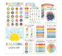 12PCS Calming Corner Classroom Posters, Kids Feelings Wheel Chart Emotions Poster, Kids Educational Emotions Calm Corner for Classroom Decor, Wall Posters Decorations (A)