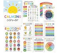 12PCS Calming Corner Posters,Emotional Regulation & Mental Health Posters for Ki/ds,Emotions & Feelings Chart Posters,Feelings Wheel E/motions Chart Poster,Educational E/motions Calm Corner P/osters