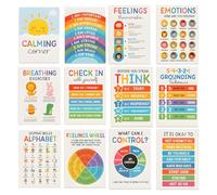 12PCS Calming Corner Posters,Feelings Cards Motivational Posters, Affirmation Cards for Kids, Kids Feelings Wheel Chart Emotions Poster Sensory Wall Art for Preschool Home School Office Outdoor Indoor