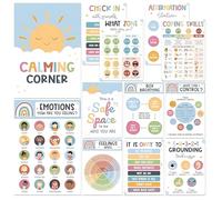 12Pcs Calming Corner Posters, Kids Feelings Wheel Chart Emotions Poster, Affirmation Cards for Kids, Sensory Wall Art for Preschool Home Toddler Teachers Program Space Bedroom Playroom Counselors