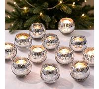 12Pcs Candle Holders, Mercury Glass Tealight Candle Jars Decorative for Wedding, Christmas, Party, Anniversary, Holiday, Home Table Centerpieces(12, Silver)