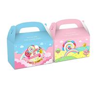 12Pcs Candy Printed Party Favor Treat Boxes, Candy Cake Printed Birthday Gift Cardboard Handheld Gift Box, Fashion Handle Design Multi functional Paper Gift Box for Wedding, Birthday