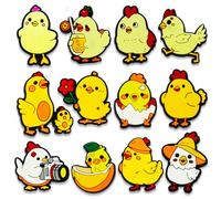 12PCS Capybara Koala Duck Unicorn Chicken Monkey Elephant Parrot Sea Animals Shoe Charms for Croc Bubble Slides Clogs Sandals, Animals Shoe Accessories Decorations for Girls Women Teens Adults, Chick