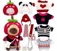 12Pcs Capybara Plush Toy, Capibara Stuffed Animal with 11 Clothes and Accessories, 10 inch Super Soft Capybara Toys for Kids Girls Boys, Role Play Dress Up Gifts