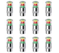 12PCS Car Tire Pressure Monitor Valve Stem Caps with 3 Colors Sensor Indicator,2.4Bar 36PSI Air Valve Caps for Cars, Motorcycles & Bikes, Anti-theft, Tyre Dust Cover