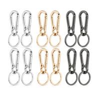 12Pcs Carabiner Keyring, Portable Metal Key Ring Clips Heavy Duty Keychain | Total 7cm, 3cm Diam Keyring. Tough Zinc Alloy Resists Rust. Lightweight and Portable. 4 Each of Silver, Gold, Matte Black
