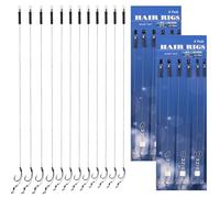 12Pcs Carp Rigs, Hair Rigs for Carp Fishing Barbless, Curve Shank Carps Carbon Steel Fishing Hooks Barbless, Carps Rigs in Size 6# 8# 10# for Freshwater Saltwater Angling