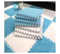 12pcs Carpet Squares Puzzle Floor Mat Arctic Fleece Interlocking Carpet Tiles Anti Slip EVI Foam Jigsaw Floor Tiles Build A Safe Area For Bedroom Playroom(White+Blue,4 pcs)