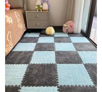 12pcs Carpet Squares Puzzle Floor Mat, Plush Interlocking Carpet Tiles, Anti Slip EVA Foam Jigsaw Floor Tiles, Build A Safe Area for Bedroom Playroom (Blue+Grey)