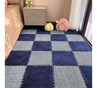 12pcs Carpet Squares Puzzle Floor Mat, Plush Interlocking Carpet Tiles, Anti Slip EVA Foam Jigsaw Floor Tiles, Build A Safe Area for Bedroom Playroom (Grey+Navy)