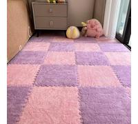 12pcs Carpet Squares Puzzle Floor Mat, Plush Interlocking Carpet Tiles, Anti Slip EVA Foam Jigsaw Floor Tiles, Build A Safe Area for Bedroom Playroom (Pink+Purple)
