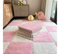 12pcs Carpet Squares Puzzle Floor Mat, Plush Interlocking Carpet Tiles, Anti Slip EVA Foam Jigsaw Floor Tiles, Build A Safe Area for Bedroom Playroom (Pink+White)