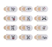 12pcs Cartoon Panda Webcam Cover with Movable Slider | ABS White Finish, Extra Mini Size with Curved Edges, for Video Calls and Online Classes