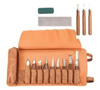 12PCS Carving Knife Set Wood Handle Carbon Steel Blade Leather Roll Sharpening Kit for Wood Processing Carving