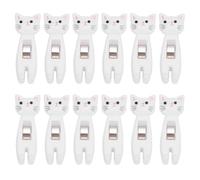 12PCS Cat Bag Clips, Food Bag Clips Anti Slip Strips Handle Metal Spring Firm Grip Paper Clamp for Food Storage (White)