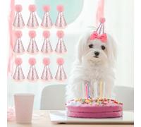 12Pcs Cat Birthday Party Hat Mini Small Dog Hat Glitter Stuffed Animals Birthday Party Conoid Hats Reusable Creative Kitten Cap Costume Accessories for Puppy Kitten Holiday(Pink)