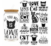 12pcs Cat Lover Cute Animal Iron On Transfers for T-Shirts Rub on Transfers Stickers Vinyl Ready to Press Stickers Iron on Decals for T-Shirts Clothing Hoodie DIY Crafts
