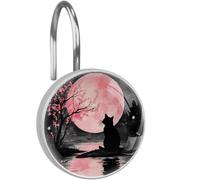 12Pcs Cat Moon Night Shower Curtain Hooks, Rust Proof Shower Curtain Rings for Bathroom, Decorative Curtain Hooks Hangers