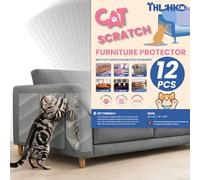 12PCS Cat Scratch Furniture Protector, Single Sided Couch Protectors Tape from Cats Claws Scratching, Transparent Sticky Sheets Proof Clawing Sofa Corner Protection Cover Anti Scratch for Furniture