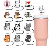 12Pcs Cat Straw Cover Topper for Stanley 40oz Tumbler Cute Straw Cap Silicone Straw Tips for 0.4inch Straws Stanley Cup Accessories