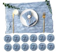 12PCS Cheesecloth Napkins, 20x20 Inch Crinkle Polyester Cheese Cloth Napkins, Multipurpose Washable Dusty Blue Cloth Dusty Blue