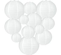 12Pcs Chinese Japanese White Round Hanging Paper Lanterns Assorted Size 15cm 20cm 25cm 30cm Wedding Party Decorations for Wedding Graduation Baby Shower Birthday Party Supplies