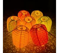 12Pcs Chinese Paper Lanterns with LED Lights, 16cm Hollow Out Hanging Asia Japanese Paper Lamps with Tassels Walking Sticks Lantern for Chinese New Year Lanterns Decorations(Oval-Shaped)