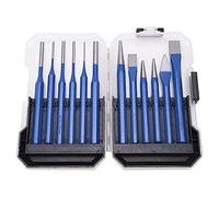 12Pcs Chisel Punch Kit Professional Heavy Duty Engraving and Punching Tools Set with Plastic Storage Box for Metalworking Woodworking Construction CRV V Chrome Vanadium Steel Blue