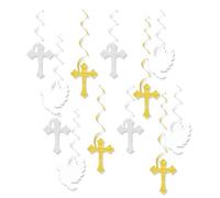 12pcs Christening Decorations, Holy Communion Decorations, Confirmation Decorations, Holy Communion Decorations Set with Spiral Swirls, Perfect for Baptism, Confirmation or Religious Birthday Parties