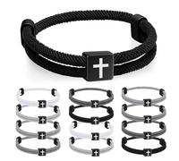 12PCS Christian Cross Rope Bracelet Set - Braided Cord Bracelet for Men Nautical Surf Beach Bracelets Handmade Woven String Friendship Bracelets Jesus Religious Gift for Men with Adjustable Metal Knot