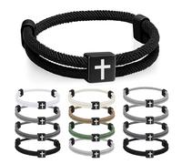 12PCS Christian Cross Rope Bracelet Set - Braided Cord Bracelet for Men Nautical Surf Beach Bracelets Handmade Woven String Friendship Bracelets Jesus Religious Gift for Men with Adjustable Metal Knot