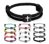 12PCS Christian Cross Rope Bracelet Set - Braided Cord Bracelet for Men Nautical Surf Beach Bracelets Handmade Woven String Friendship Bracelets Jesus Religious Gift for Men with Adjustable Metal Knot