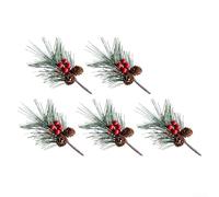 12Pcs Christmas Artificial Pine Branch, Christmas Picks Pine Needles Stems Faux Greenery Decor with Pinecone and Red Berry for Holiday Home Accents