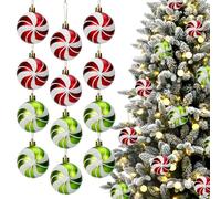 12Pcs Christmas Ball Ornaments,2.36 Inch Peppermint Candy Styles Hanging Balls Shatterproof Ornaments for Christmas Tree Decorations (Red Green)